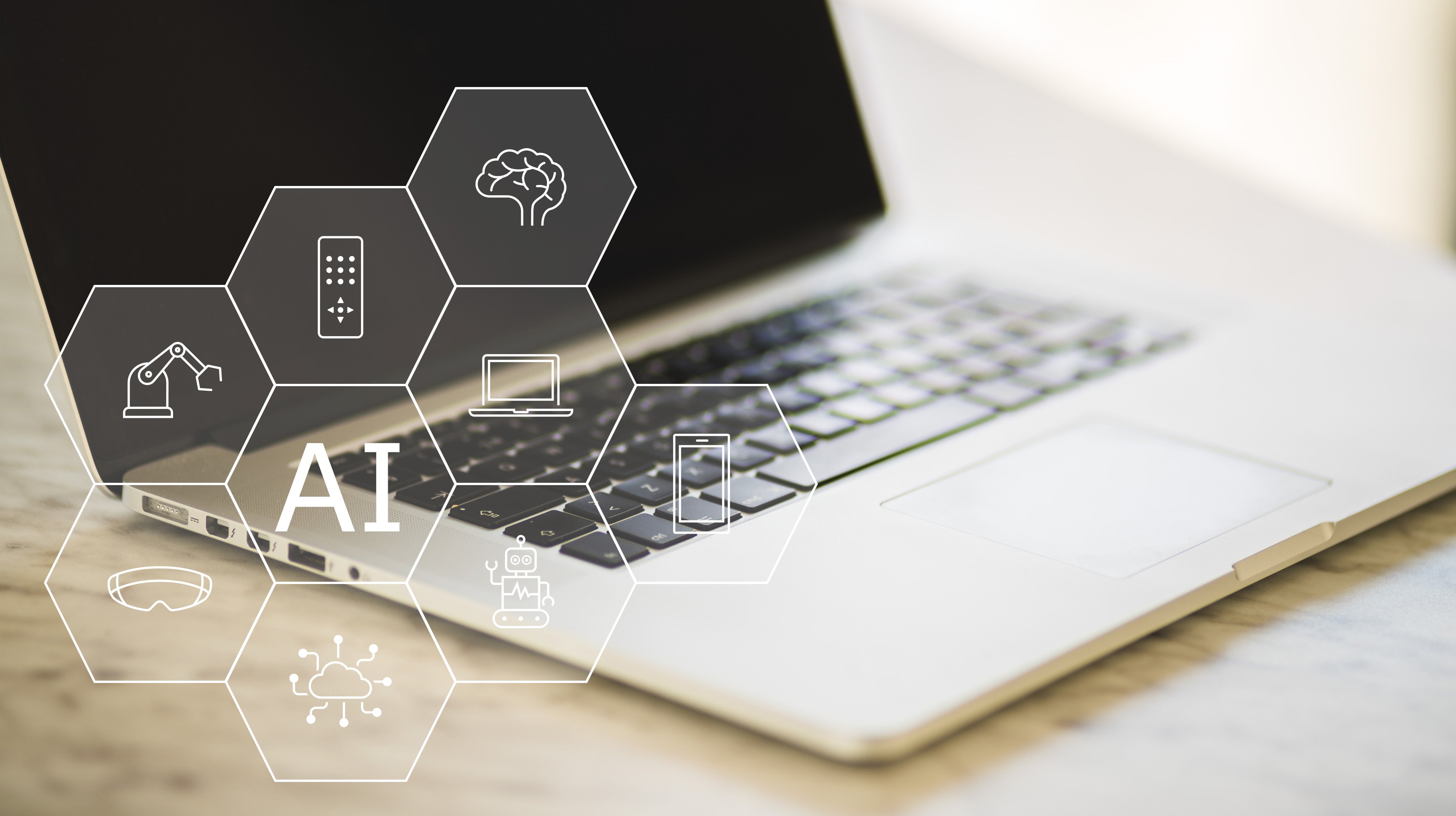 En dator med ikoner som symboliserar AI